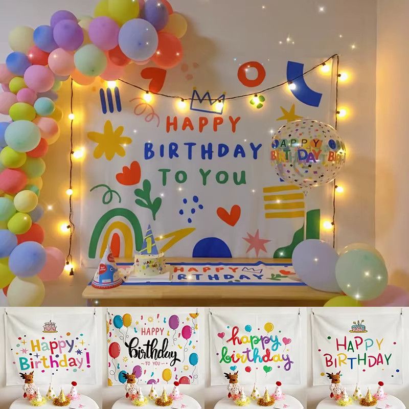 VIKAMA Geburtstag Party Hintergrund Wandbehang aus Stoff mit bunten Buchstaben für drinnen und draußen, Multicolor - Bild 3