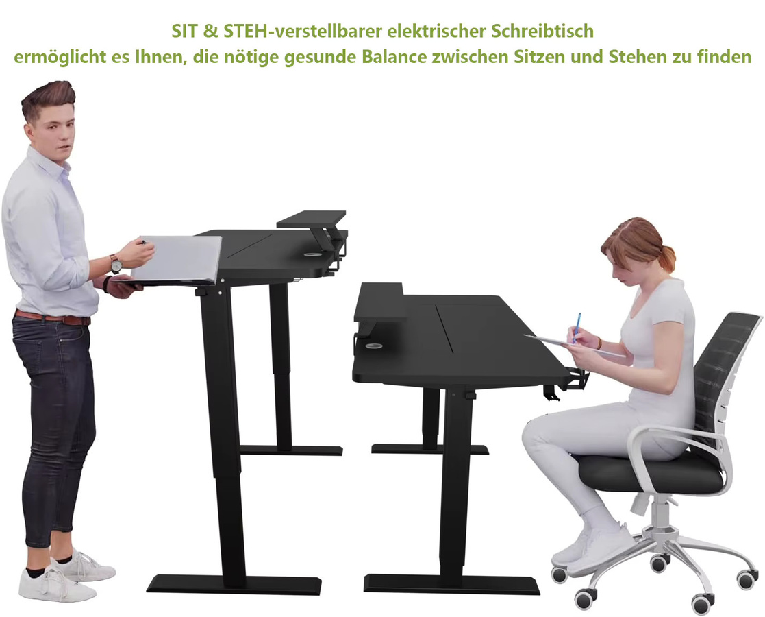 Radlove Elektrischer Schreibtisch Höhenverstellbar mit Monitorständer und Schublade, Schwarz, Breite: 140 cm - Bild 2