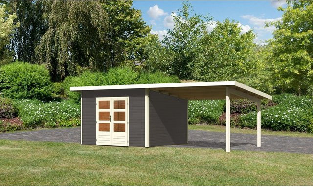 Karibu Holz-Gartenhaus Karlskoga mit Pultdach in Terragrau, B/T: 305 x 305 cm - Bild 1