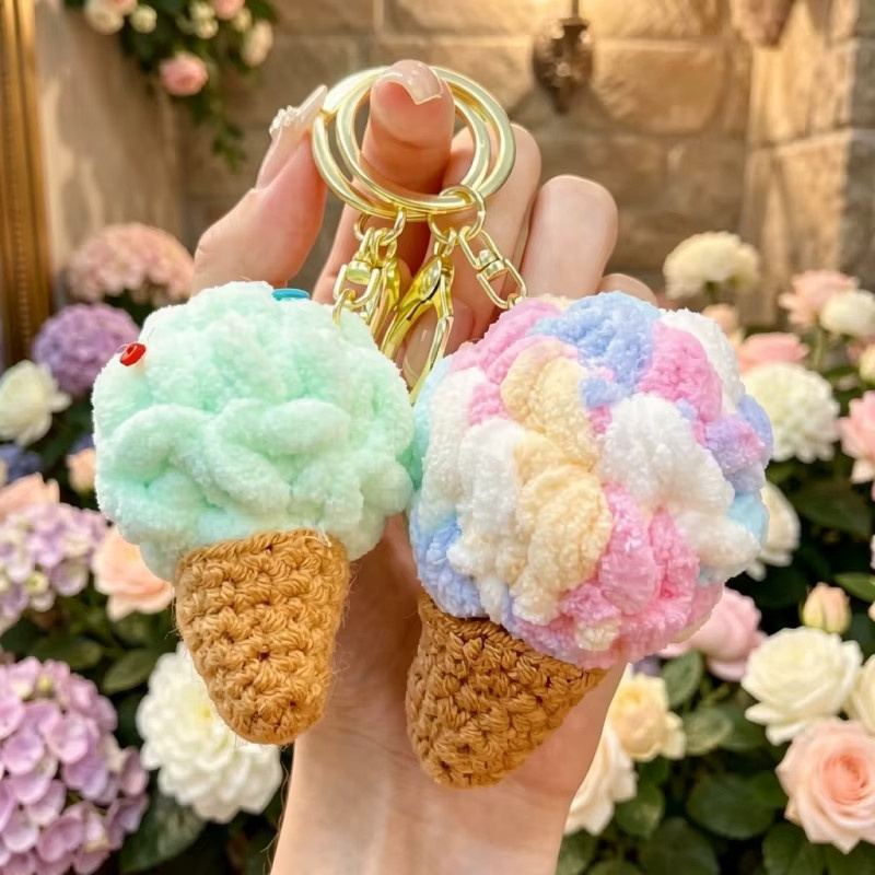 XINYOUHUO Schlüsselanhänger, Garn-Strick, Eiscreme, Cartoon-Eiswaffel-Paar - Bild 2