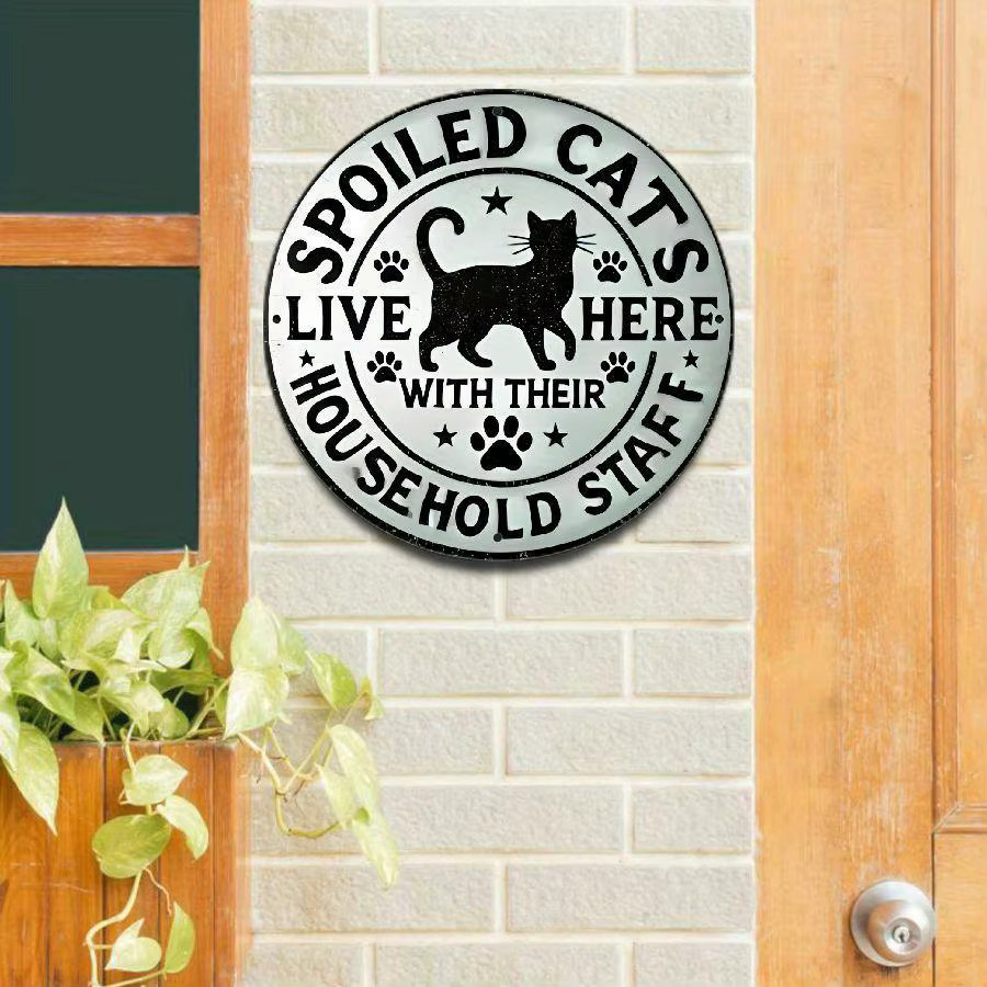 Potdemiel Aluminium-Metallschild Wandkunst Spoiled Cats Live Here with Your Household Staff B/B/H: 20,3 x 20,3 x 20,3 cm - Bild 2