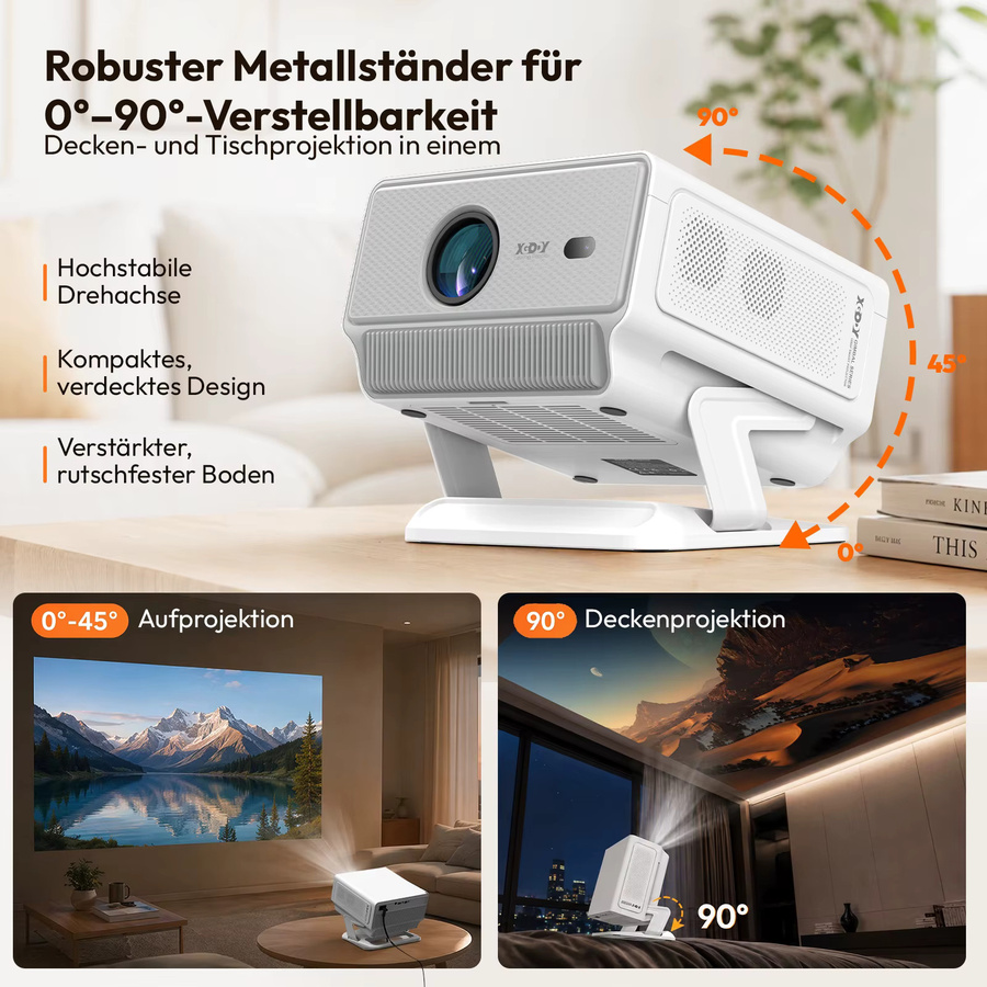 XGODY N8 Beamer mit Native 1080P Full HD, 1200 ANSI, Autofokus, Trapezkorrektur, Netflix, Kurzstrecke Heimkino und WiFi6 in Weiß - Bild 5