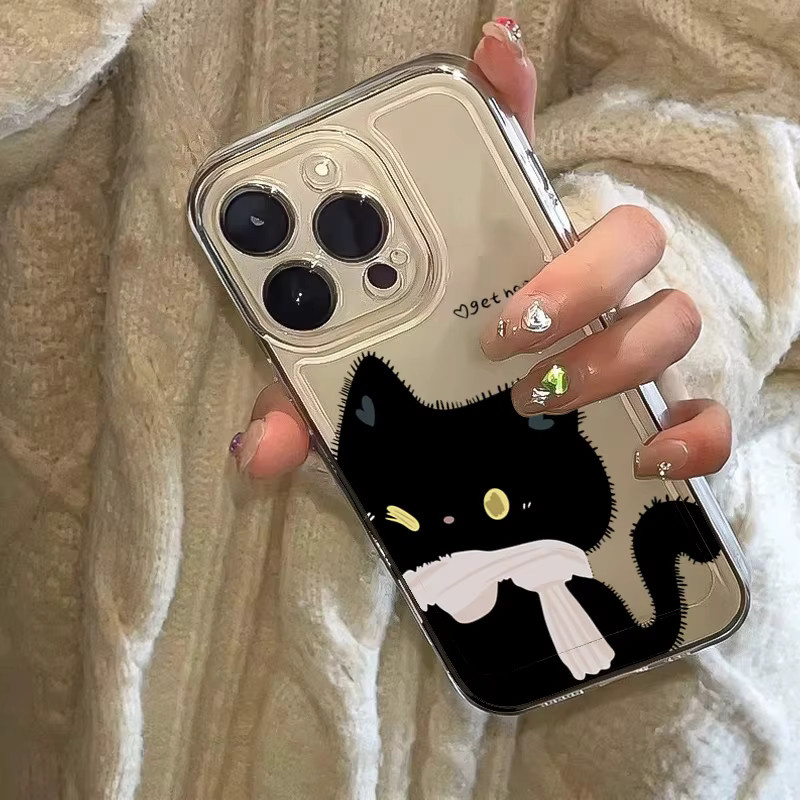Transparente Handyhülle mit Cartoon Schwarz Weiß Katzen Paar für Apple iPhone 16 15 14 13 12 11 Pro Max Plus Mini SE 7 8 XR XS - Bild 6