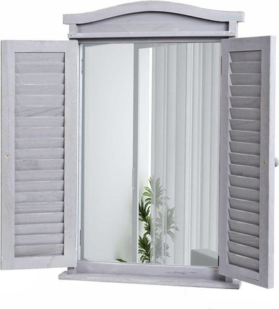 MCW Wandspiegel im Vintage-Design mit Fensterläden aus Holz, Grau, B/H/T: 71 x 71 x 5 cm