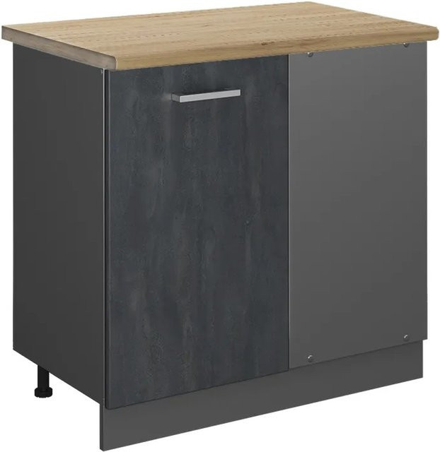Vicco R-Line Eckunterschrank mit Arbeitsplatte in Schwarz Beton Anthrazit und Eiche, Höhe: 86 cm - Bild 2