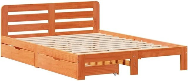 vidaXL Massivholzbett aus Kiefernholz mit Schubladen in Braun, rustikaler Stil, B/T/H: 160 x 203,5 x 65,5 cm - Bild 1