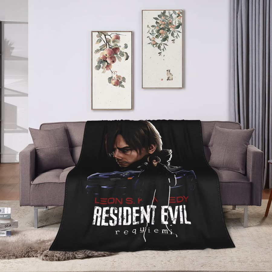 Leon The Chad Kennedy Resident Evil Requiem Flanelldecke aus Polyester in Schwarz, superweiche Winterdecke für Bett und Sofa - Bild 2