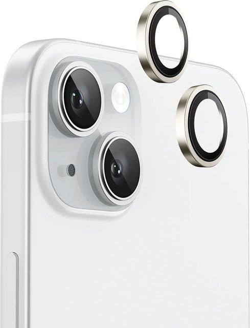 Blueo Metal Frame Rückkamera-Schutzfolie aus gehärtetem Glas für Apple iPhone 15 Plus und iPhone 15, Gelb - Bild 1