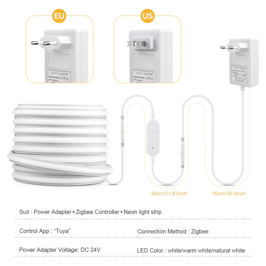 Gyarfas Zigbee Tuya COB LED-Lichtstreifen 24V in Warmweiß, Dimmbares Neon-Silikon-Gel-Band für Küche und Schrank, Wasserdichtes Unterbaulicht in Weiß - Bild 2