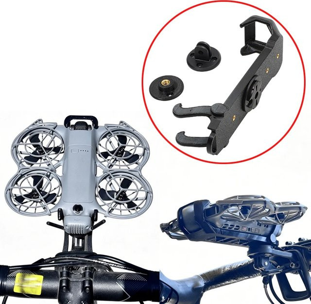 DJI Neo2 Drohnen-Fahrradhalterung mit GoPro-Schnittstelle und Gewindeadapter in Schwarz oder Grau für FPV-Fahrradaufnahmen - Bild 1