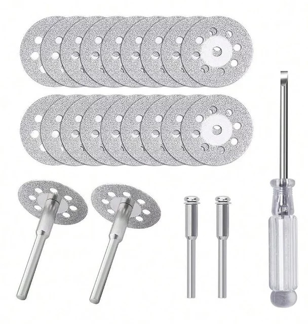 Dremel Zubehör Set mit 20 diamantbeschichteten Schneidrädern (Durchmesser: 22 mm), 4 Dorne (Durchmesser: 3 mm) und einem Schraubendreher für Rotationswerkzeuge - Bild 1