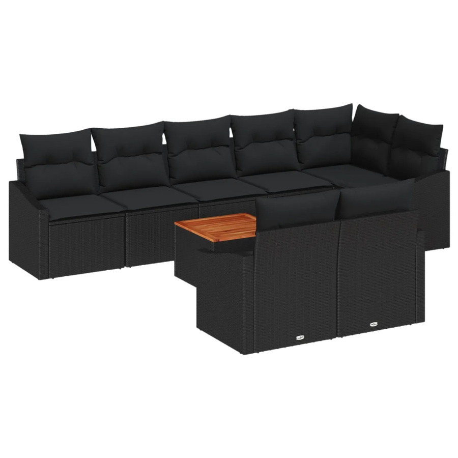 vidaXL Garten-Sofa-Set 9-teilig Schwarz mit Polstern und Stauraum aus Polyrattan und pulverbeschichtetem Stahl - Bild 2