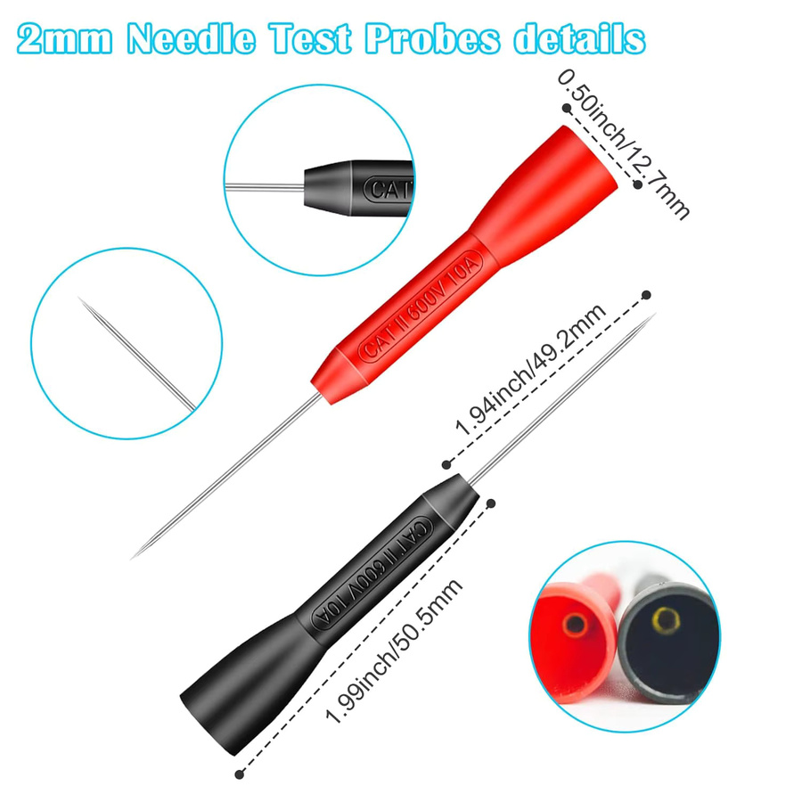 AOKIN 4er-Pack verlängerte Nadelprüfspitzen 2 mm für Multimeter, 600 V/10 A zerstörungsfreie Prüfspitzen für TL71 TL75 - Bild 2