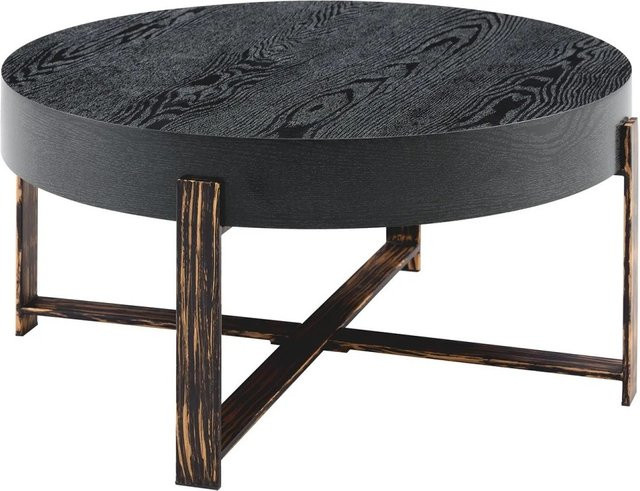 okwish Couchtisch mit rundem Design und Metallkreuzgestell in Schwarz, B/T/H: 68 x 68 x 36 cm - Bild 1