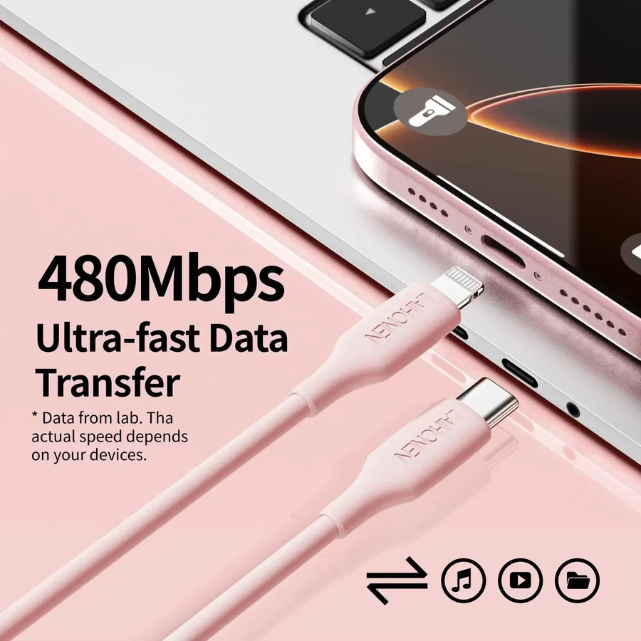 LAIHONEN USB-C auf Lightning PD-Schnellladekabel 27 W Silikon-Datenkabel in Macaron Pink für iPhone 14 13 12 11 Pro Max - Bild 3