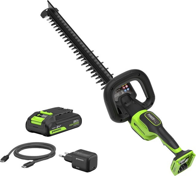 Greenworks Akku-Heckenschere-Set Gen 2 in Grün mit 51 cm Klinge, Ersatzakku und Schnellladegerät - Bild 1