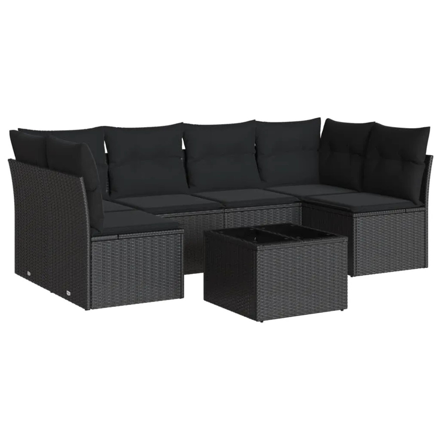 vidaXL 7-tlg Garten-Sofagarnitur aus Poly-Rattan mit Kissen in Schwarz - Bild 2