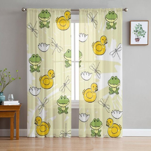 Super Six Transparente Chiffon Vorhänge mit Frosch- und Entenmotiv, Tüllvorhang für Wohnzimmer und Schlafzimmer, B: 135 cm, H: 274 cm - Bild 1