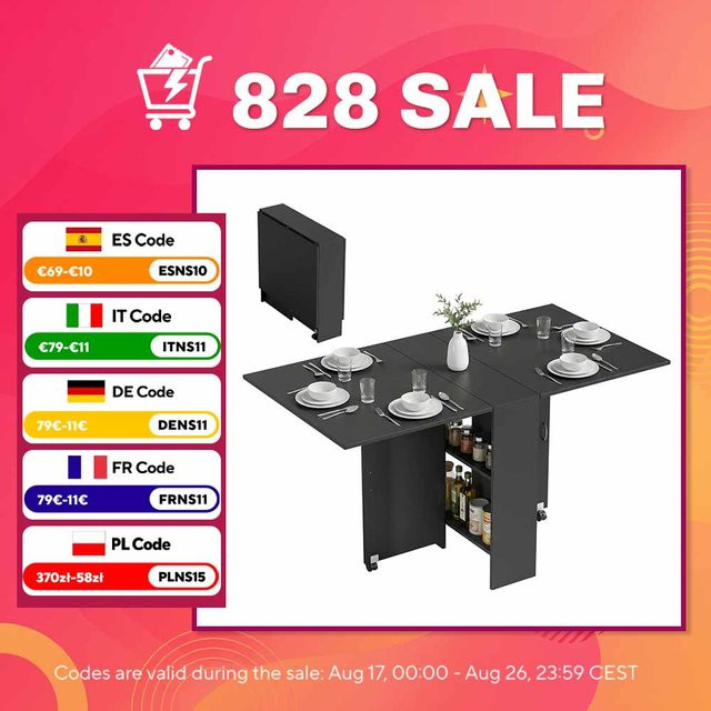 HOMCOM Klapptisch mit 2 Regalböden und Rollen in Schwarz, B/T/H: 140 x 75 x 74 cm - Bild 1