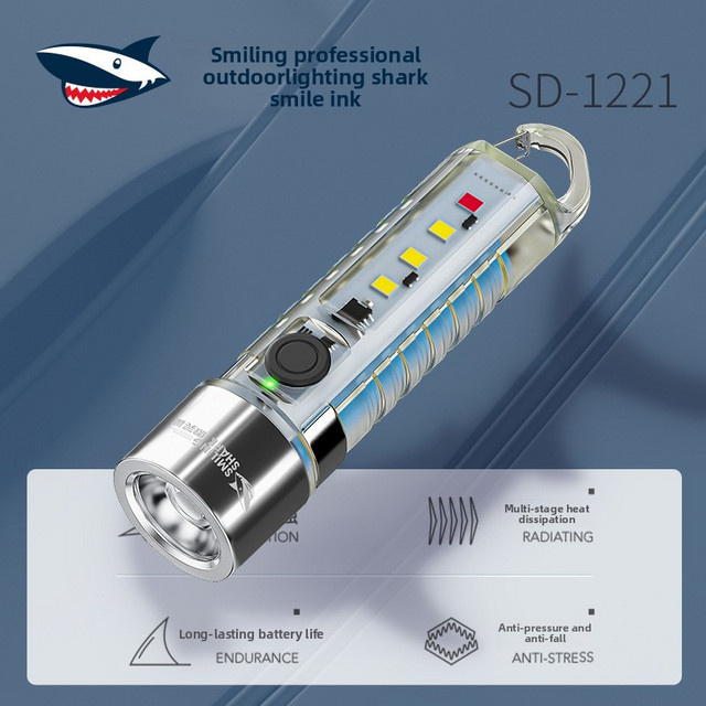 Smile Shark LED Mini Taschenlampe wiederaufladbar mit Multifunktions-Schlüsselbund für Outdoor und Haushalt - Bild 1