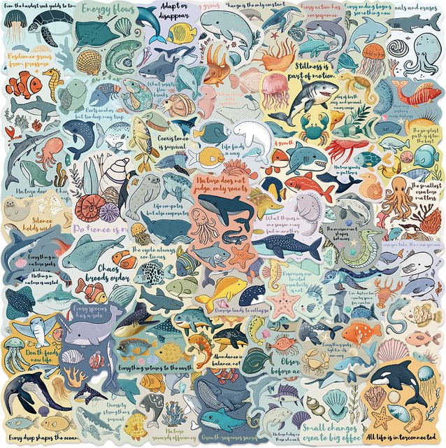 50 Stück PickJoy Aufkleber mit Meeres- und Ozeanmotiven in Multicolour für Wasserflaschen und Heimdekoration - Bild 1