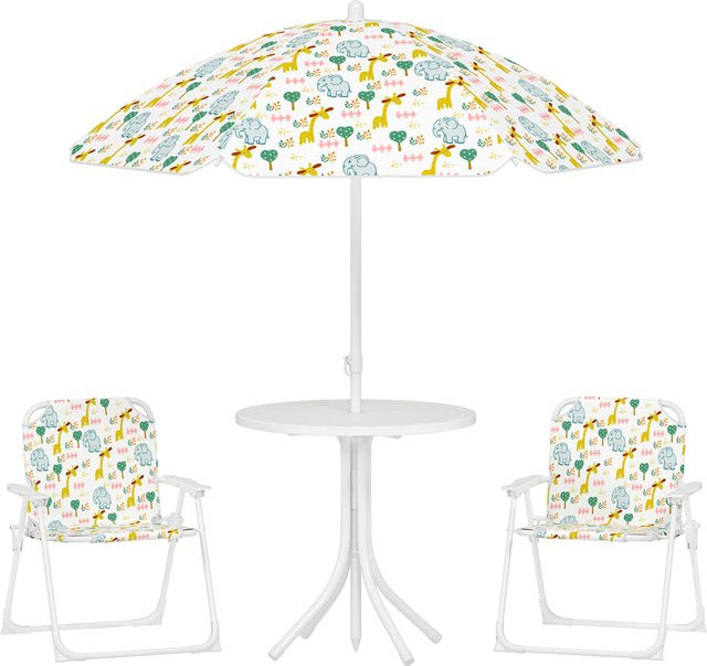 AIYAPLAY Kindersitzgruppe Garten in Weiß mit Gartentisch, 2 Klappstühlen und Sonnenschirm, höhenverstellbar, B/H/L: 49,5 x 50 x 49,5 cm - Bild 1