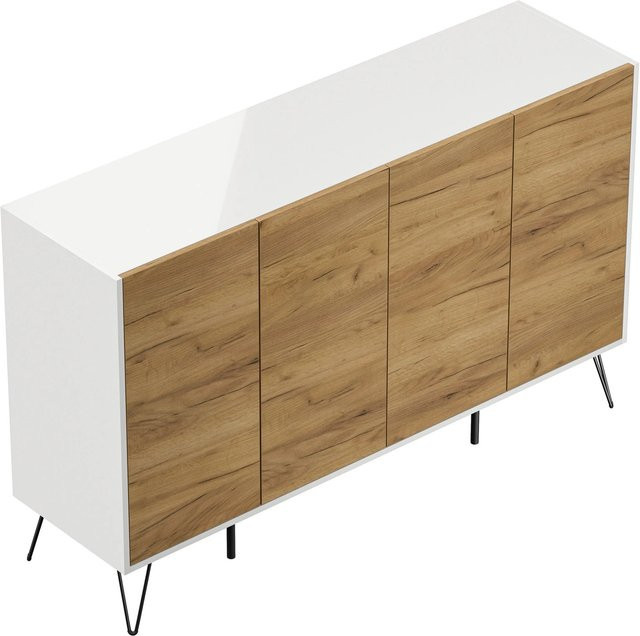 Posseik Sideboard Industrial mit 4 Schubladen und 4 Türen in Weiß Eiche, Breite: 155 cm - Bild 1