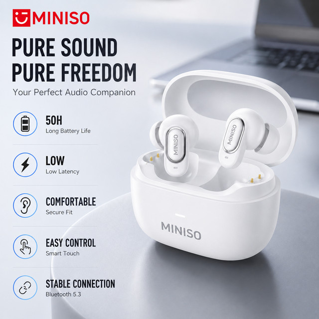 MINISO MS130 Kabellose Bluetooth Kopfhörer mit Geräuschunterdrückung und Dual-Mikrofonen in Weiß oder Gelb - Bild 1