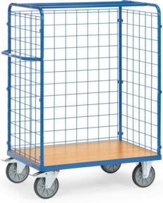 Fetra Paketwagen 8482-1 mit Drahtgitterwänden in Blau, Tragkraft 600kg, TPE-Reifen - Bild 1
