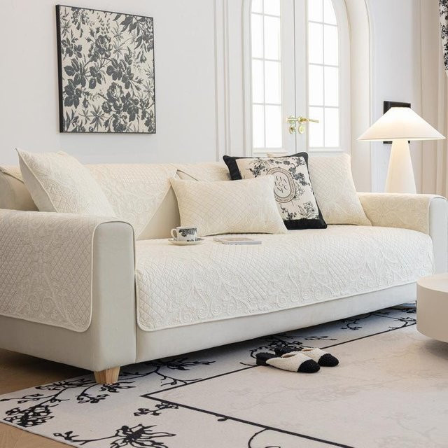 Besticktes und gestepptes Sofakissen aus reiner Baumwolle im minimalistischen Stil, B/B/H: 70 x 70 x 70 cm - Bild 1