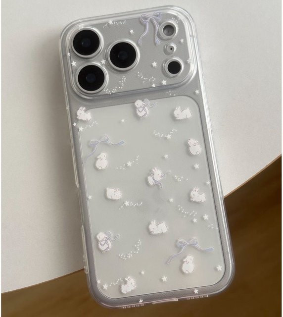 Transparente Schutzhülle mit süßem weißem Hasen-Design für dein iPhone, weiche Silikonhülle in Weiß und Transparent - Bild 1