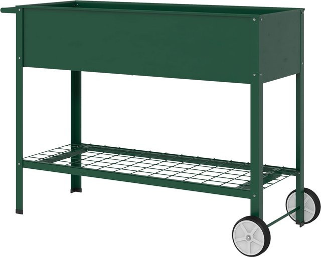 Outsunny Hochbeet mit Rädern aus Metall in Grün, Pflanzenbeet für Garten und Balkon, B/T/H: 109 x 44 x 80 cm - Bild 1