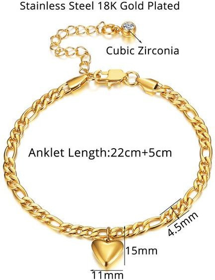 Wucifang Jewelry Fußkettchen Edelstahl, Gold, Damen, 22cm - Bild 1