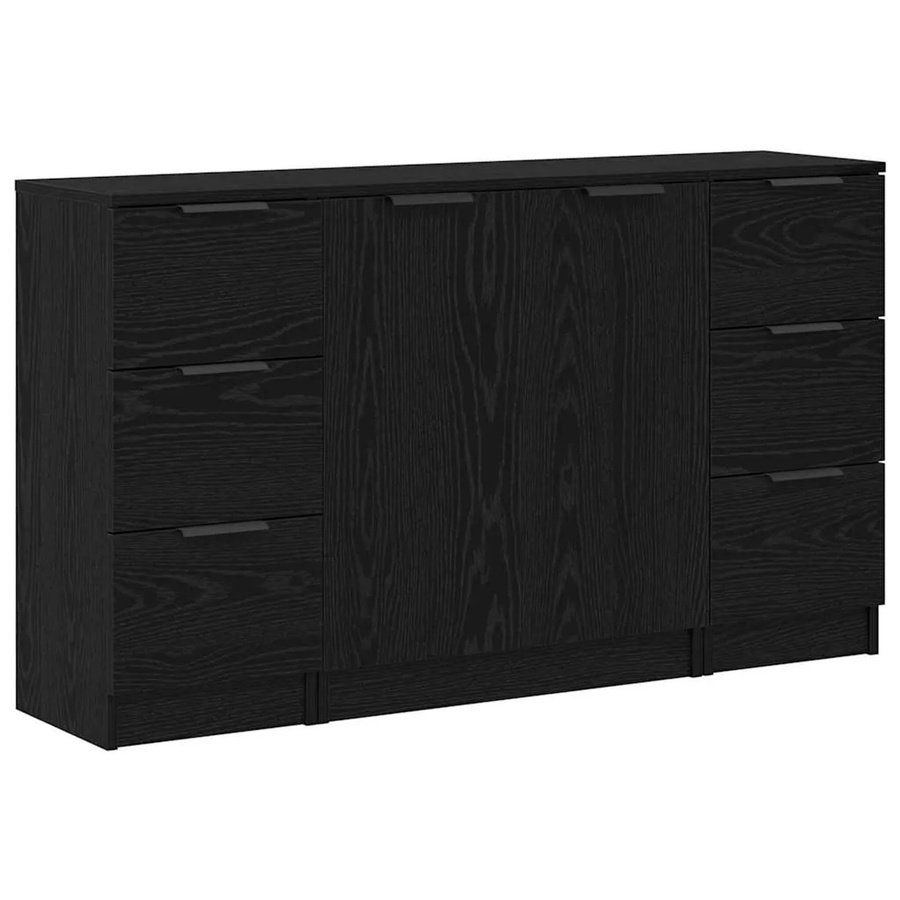 vidaXL Sideboard 3-teilig in Schwarz und Eichen-Optik mit modernem Design, B/T/H: 121 x 30 x 70 cm - Bild 2