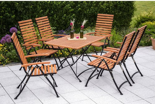 Merxx Gartenmöbelset Schlossgarten 7-teilig aus Eukalyptusholz und Flachstahl in Schwarz, Braun oder Grau, eckig - Bild 1