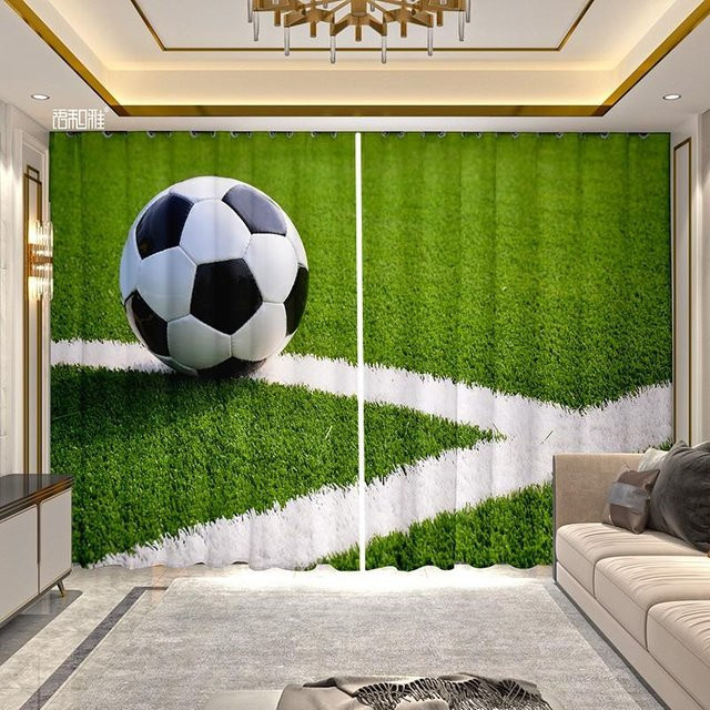 Yiran Furniture 2-teiliger Vorhang mit Fußball-Print in Grün, halbtransparent, Breite: 135 cm, Höhe: 165 cm - Bild 1