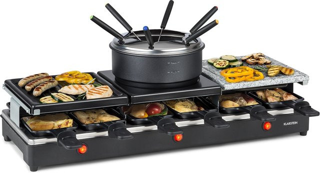 Klarstein Fonduelette XL 3-in-1 Raclettegrill und Fondue in Schwarz mit Naturstein für 12 Personen, 1650W - Bild 1