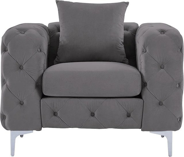 Vente-unique Sessel Edwina Chesterfield mit gerader Rückenlehne und Armlehnen in Anthrazitgrau, Samt, Breite: 106 cm - Bild 1