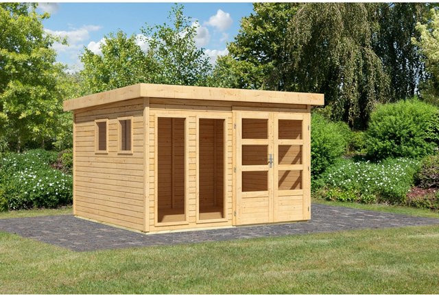 Karibu Gartenhaus Maradi 6 aus Massivholz Fichte in Braun mit Flachdach B/T/H: 216 x 298 x 302 cm - Bild 1