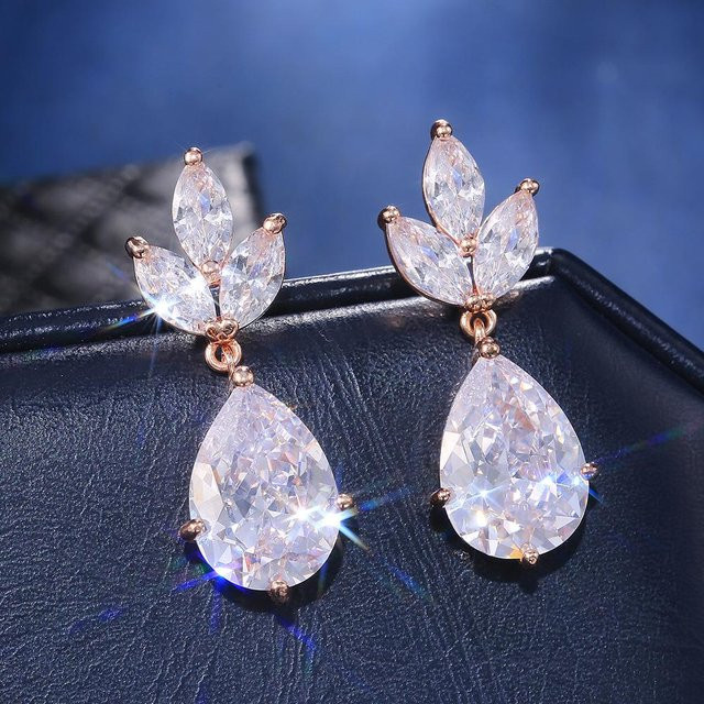 YIRAN Jewelry Schmuck-Set Halskette, Ohrringe, Roségold, Messing, Zirkonia, Damen - Bild 1