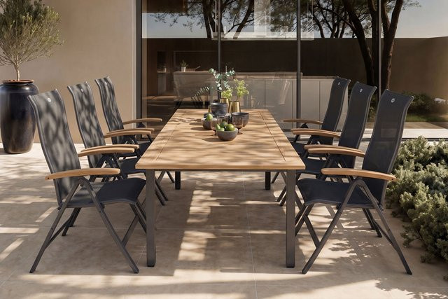 Hartman Garten-Essgruppe Alice/South Wales in Anthrazit mit Teakholz und 6 Klappstühlen, Tisch ausziehbar, B/T/H: 150 x 90 x 75 cm bis 210 x 90 x 75 cm - Bild 1