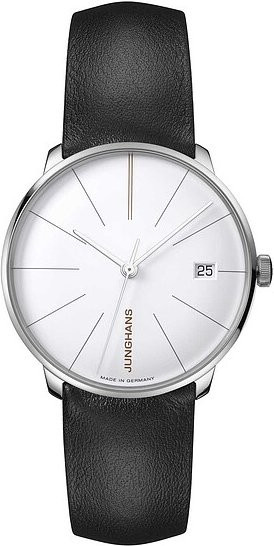 Junghans Armbanduhr Automatik, Edelstahl, Weiß, Leder, Herren - Bild 1