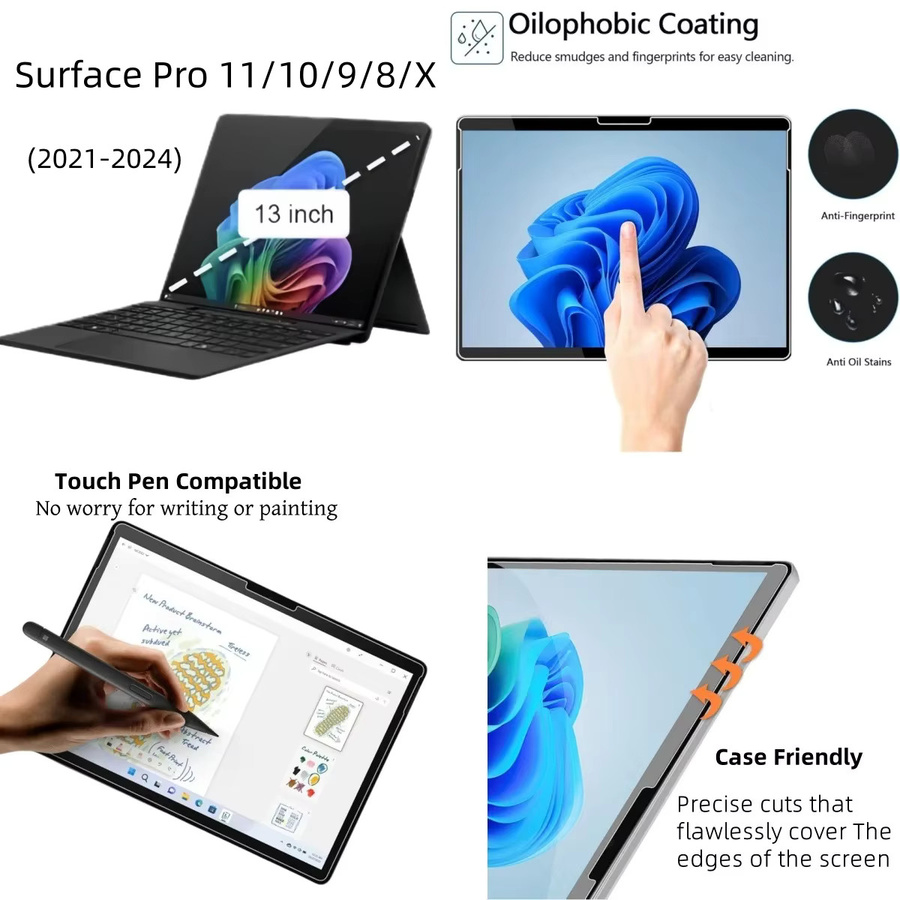 3er-Pack Microsoft Surface Pro Glasfolien für Surface Pro 11, 10, 9, 8 und X, gehärteter Glasschutz, 13 Zoll, transparent, 9H kratzfest - Bild 4