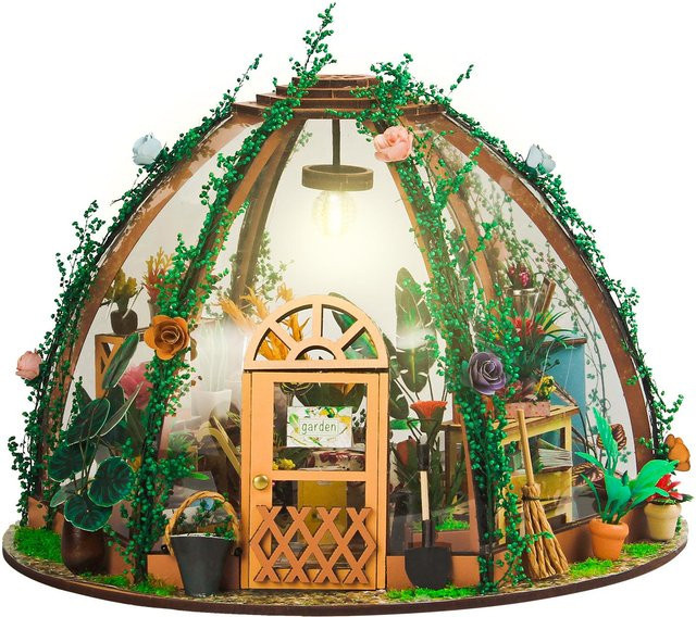 TOMTOP JMS Sternenblumen-Grünhaus DIY-Miniatur-Puppenhaus-Set aus Holz bunt mit LED-Licht - Bild 1