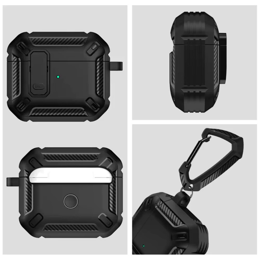 Stoßfeste Schutzhülle für Apple AirPods mit Schaltknopf-Design und Haken in Blau - Bild 5