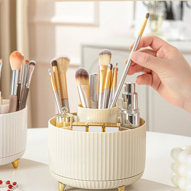 Rotierender Make-up-Pinselhalter aus Kunststoff für den Schminktisch in Weiß - Bild 1