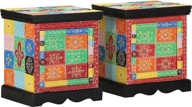 vidaXL Nachttisch Set aus 2 Stück aus Mango-Massivholz in Mehrfarbig, B/T/H: 40 x 35 x 45 cm - Bild 1