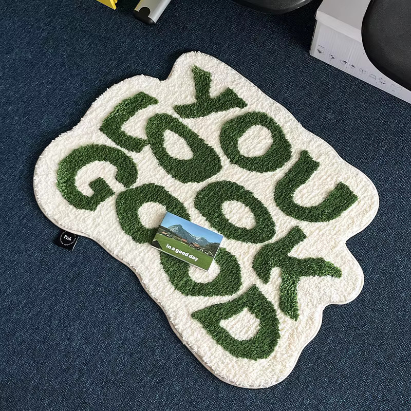 VIKAMA Unregelmäßige Buchstaben-Fußmatte aus weichem Kunstkaschmir, rutschfester Teppich für Schlafzimmer und Stuhl, getuftet - Bild 2