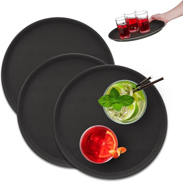 Relaxdays Serviertablett aus Kunststoff in Schwarz, rutschfest, 3er Set, Durchmesser: 35 cm - Bild 1