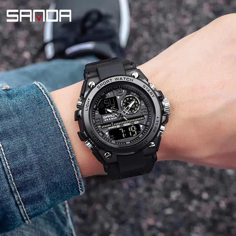SANDA Armbanduhr Quarz, Digitaluhr, Schwarz, Kunststoff, Herren - Bild 2